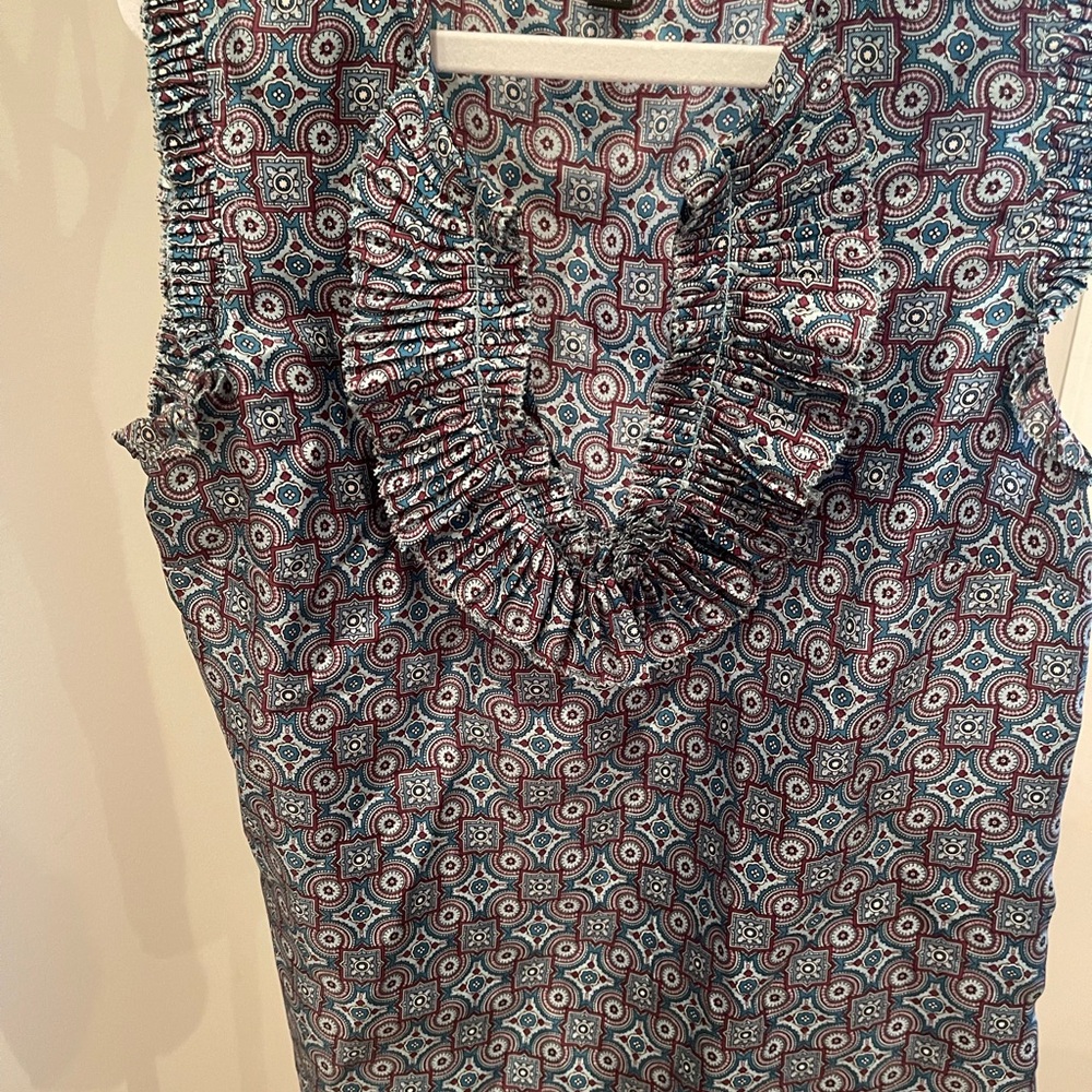 J.Crew Geometric Patterned Silk Ruffle Sleeveless… - image 1